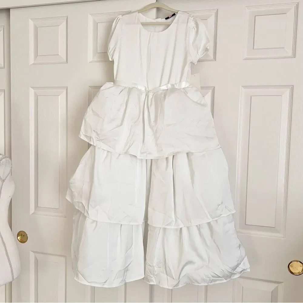 Andy & Evan Girls Puff Sleeve Satin Tiered Dress 10 NEW MSRP $99
